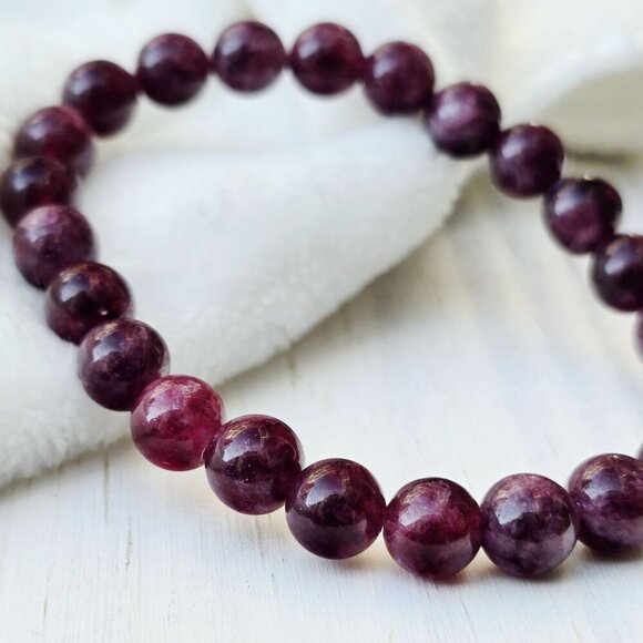 Garnet ✦ Stone Bead Bracelet ✦ Deep Red Elastic Stretch Crystal Jewelry OS NWT - Picture 2 of 11